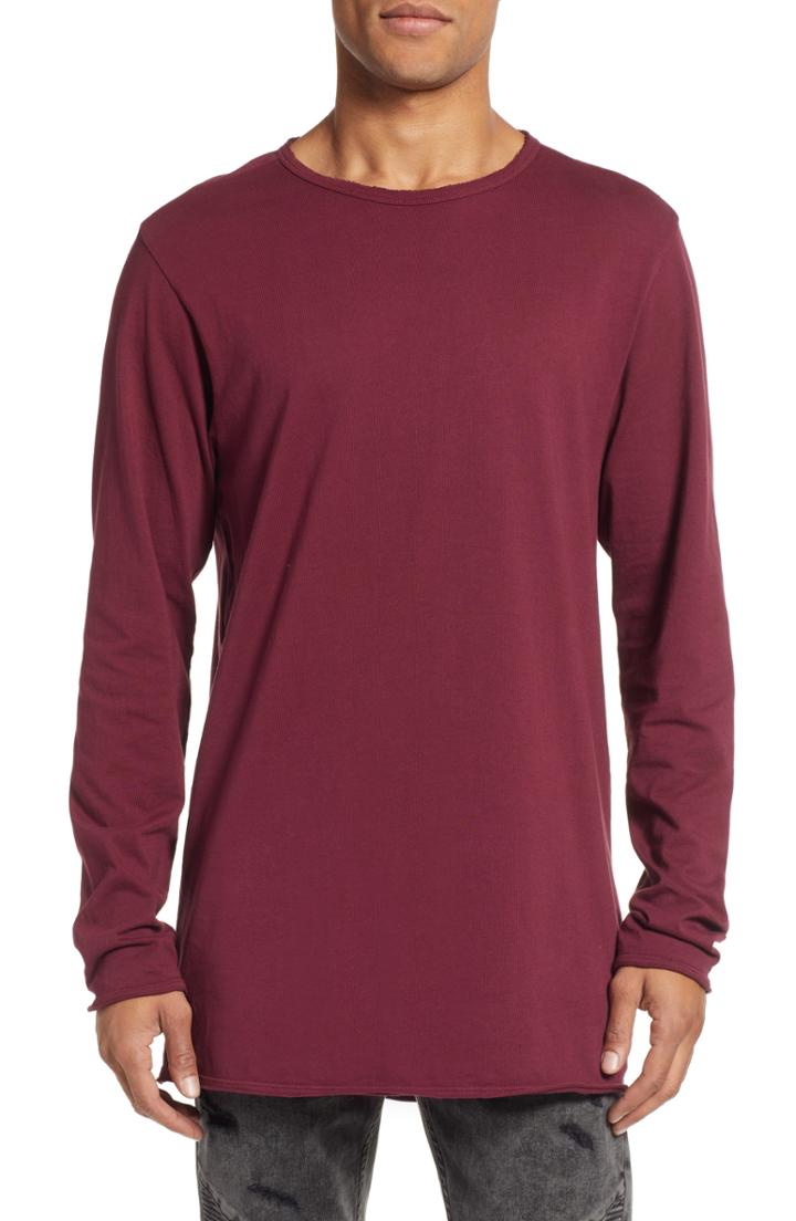 Men's Hudson Elongated Long Sleeve T-shirt - Burgundy