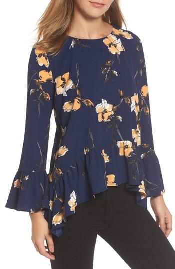 Women's Gibson Ruffle Asymmetrical Blouse - Blue