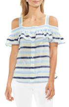 Women's Vince Camuto Ruffle Stripe Cotton Top, Size - Yellow