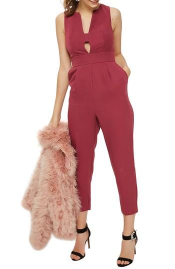Women's Topshop Amber Open Front Jumpsuit Us (fits Like 00) - Red
