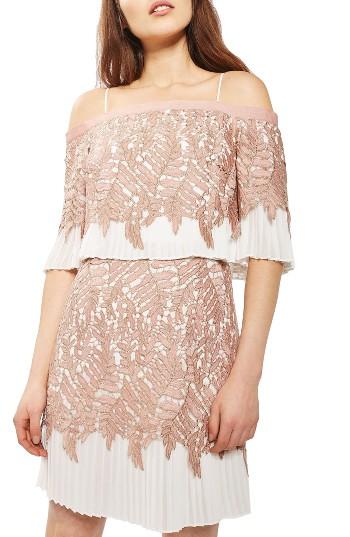 Women's Topshop Bardot Leaf Pleat Minidress