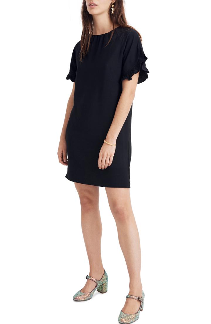 Women's Madewell Memento Ruffle Sleeve Dress - Black