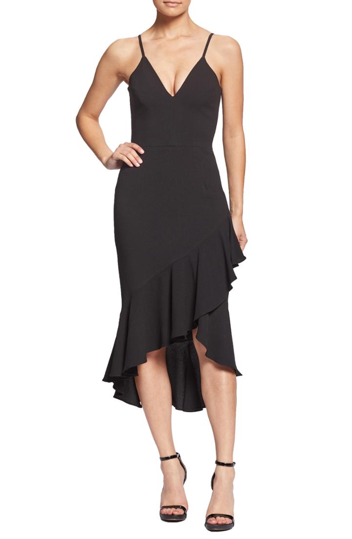 Women's Dress The Population Wendy High/low Ruffle Cocktail Dress, Size - Black