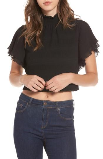 Women's Astr The Label Smocked Neck Crop Top - Black