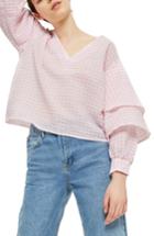 Petite Women's Topshop Layered Sleeve Gingham Top P Us (fits Like 0p) - Pink