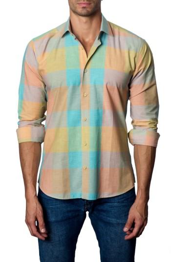 Men's Jared Lang Trim Fit Plaid Sport Shirt - Orange