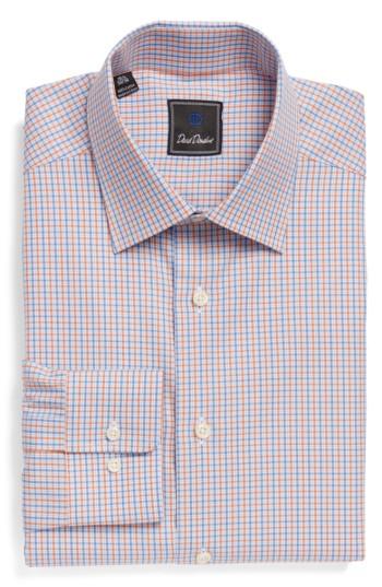 Men's David Donahue Regular Fit Plaid Dress Shirt - 32/33 - Blue