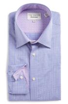 Men's Ted Baker London Pacific Trim Fit Check Dress Shirt .5 32/33 - Purple