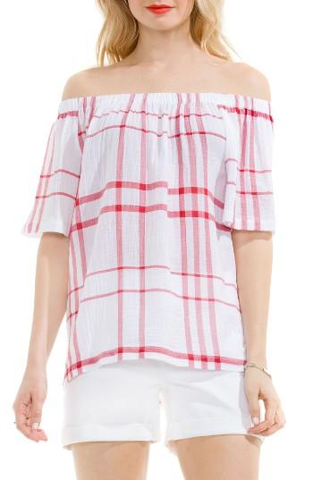 Women's Two By Vince Camuto Plaid Off The Shoulder Linen Blouse