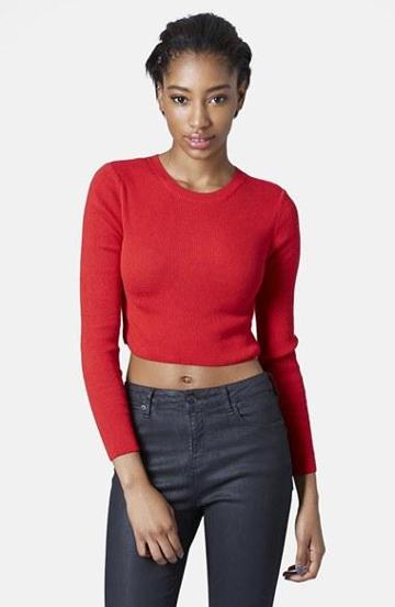 Topshop Ribbed Crop Sweater Red