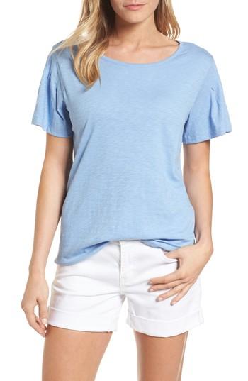 Women's Caslon Pleat Sleeve Cotton Tee - Blue