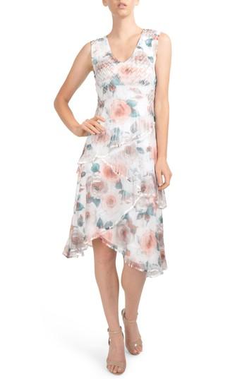 Petite Women's Komarov Tiered Chiffon Dress With Wrap P - Blue