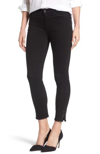 Women's Jen7 Embellished Side Slit Skinny Ankle Jeans - Black