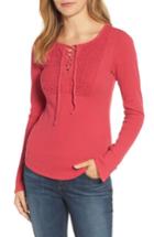 Women's Lucky Brand Lace-up Bib Thermal Top - Red