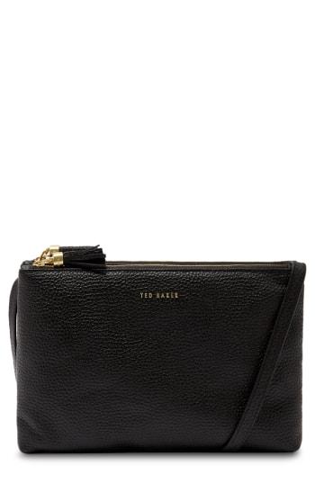 Ted Baker London Double Zip Leather Crossbody Bag - Black