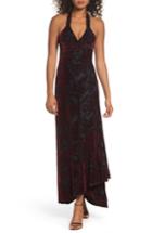 Women's Dress The Population Erica Floral Velvet Wrap Gown - Purple