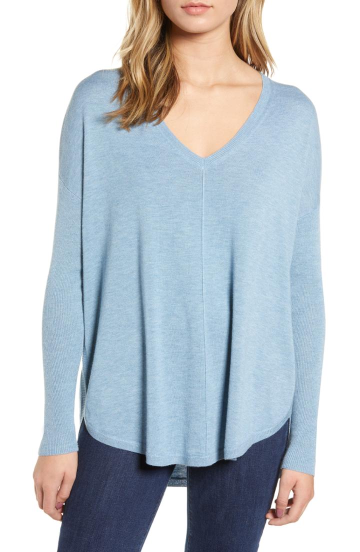 Women's Trouve 'everyday' V-neck Sweater, Size - Blue