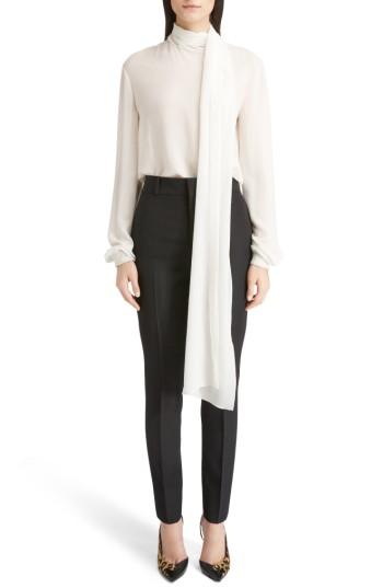 Women's Saint Laurent Silk Crepe De Chine Scarf Tie Blouse Us / 40 Fr - Ivory