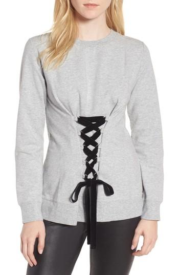 Women's Trouve Lace-up Sweatshirt, Size - Grey