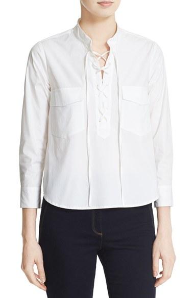 Women's Veronica Beard 'harper' Lace-up Stretch Cotton Top