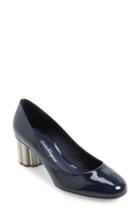 Women's Salvatore Ferragamo Lucca Rounded Toe Flower Heel Pump .5 B - Blue