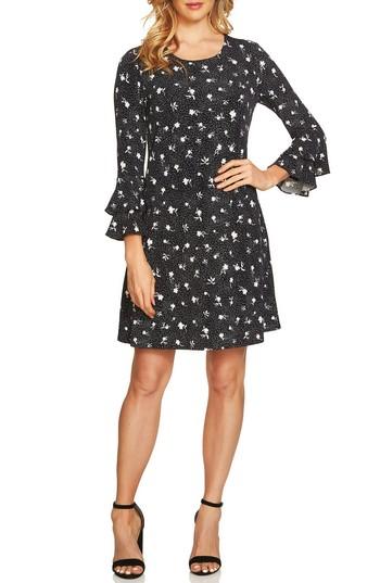 Women's Cece Dotted Bell Sleeve Knit Dress - Black
