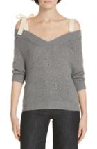 Women's Red Valentino Studded Bow Shoulder Sweater, Size - Grey