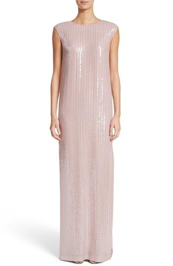Women's St. John Evening Sequin Silk Georgette Column Gown