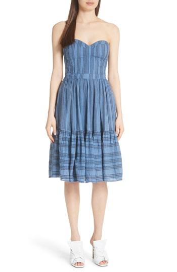 Women's La Vie Rebecca Taylor Gauzy Metallic Stripe Strapless Dress - Blue