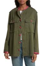 Women's Harvey Faircloth Leather Trim Vintage Army Jacket - Green