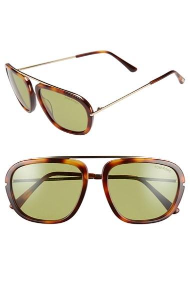 Women's Tom Ford 'johnson' 57mm Sunglasses - Dark Havana/ Green