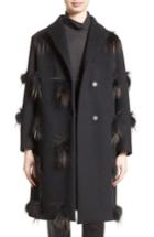 Women's Fabiana Filippi Genuine Fox Fur Trim Wool Blend Coat Us / 44 It - Black