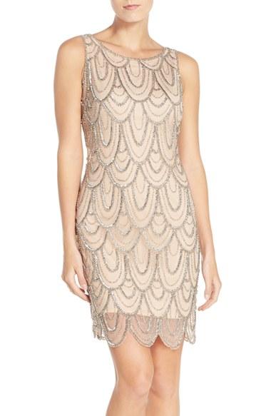 Petite Women's Pisarro Nights Embellished Mesh Sheath Dress P - Pink