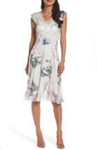 Women's Komarov Floral Charmeuse & Chiffon Midi Dress - Grey