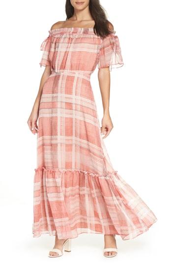 Women's Lenon Plaid Off The Shoulder Maxi Dress