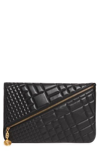 Versace Oversized Quilted Leather Clutch - Black