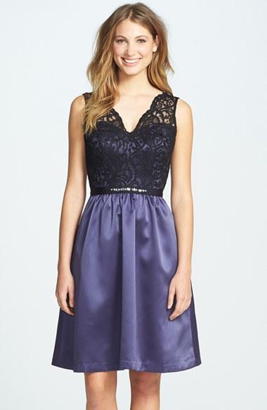 Women's After Six Embellished Lace With Satin Fit & Flare Dress - Black