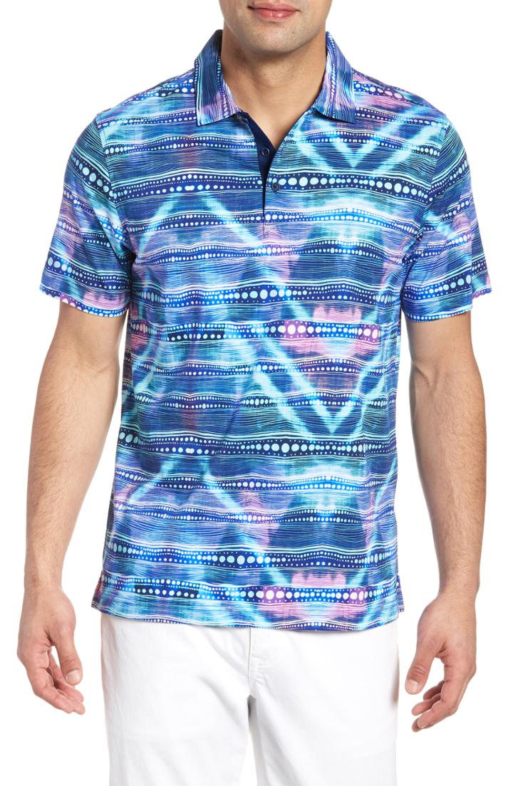 Men's Bugatchi Print Polo - Blue/green