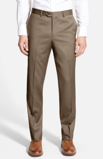 Men's Nordstrom Men's Shop Flat Front Wool Trousers - Brown