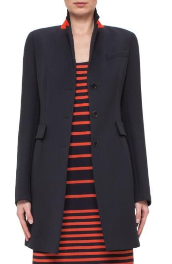 Women's Akris Punto Stand Collar Wool Jacket - Blue