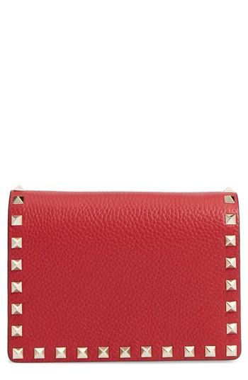 Valentino Garavani Rockstud Leather Pouch Wallet On A Chain - Red