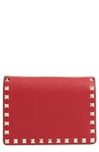Valentino Garavani Rockstud Leather Pouch Wallet On A Chain - Red