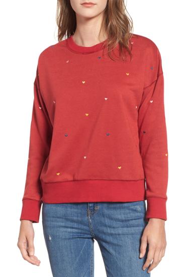 Women's Currently In Love Heart Embroidered Pullover - Red