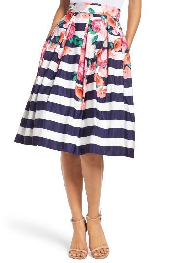 Women's Eliza J Floral Stripe Midi Skirt