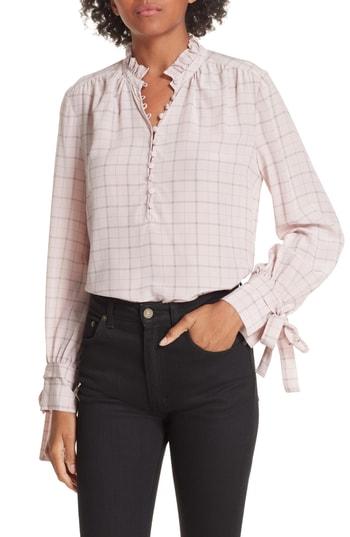 Women's Rebecca Taylor Plaid Ruffle Silk Blouse - Pink