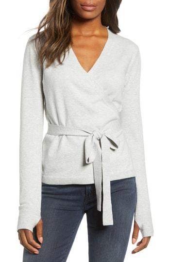 Women's Caslon Off-duty Ballet Tie Front Sweater, Size - Grey