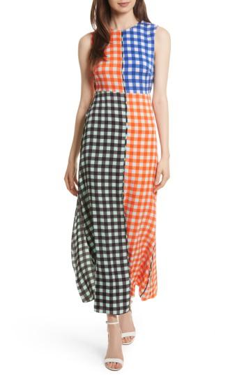 Women's Diane Von Furstenberg Print Block Stretch Silk Maxi Dress - Orange