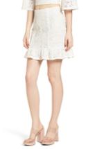 Women's 4si3nna Ruffle Hem Lace Miniskirt - White