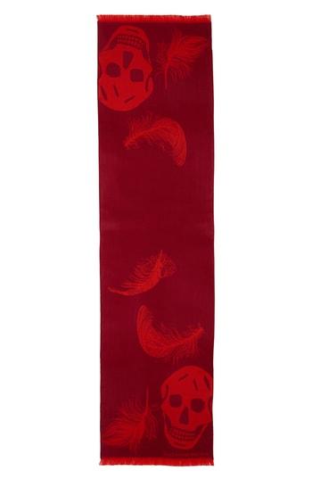 Women's Alexander Mcqueen Oversize Skull & Feather Wool Scarf, Size - Red