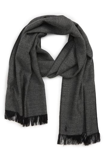 Men's Polo Ralph Lauren Patterned Merino Wool Scarf, Size - Black